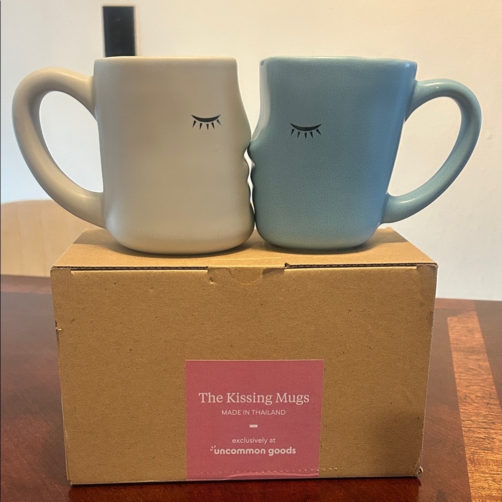 Uncommon Kissing Mugs - Cream and Blue